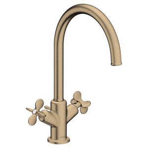 AXOR Archivio 2-greeps wastafelkraan 210 met kruisgrepen en pop-up afvoer Brushed Bronze