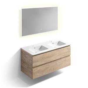 Badkmeubelset 120cm m 2 wastafels en spiegel Grieks eiken
