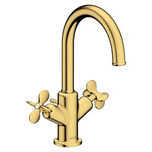 AXOR Archivio 2-greeps wastafelkraan 170 met kruisgrepen en pop-up afvoer Polished Gold Optic