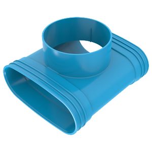 T-stuk lijm 90° PVC luchtverdeelsysteem VENTIZA blauw (195x80mm)x Ø125mm x(195x80mm) H=70mm 3x mof