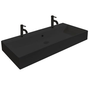 Wastafel 26 keramiek mat zwart 121cm 1x kom met 2x kraangat