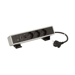 Bur.blk alu-3contactdoos+USB A+C+RJ45+HDMI