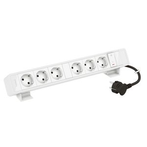 Bureaublok wit -6 contactdozen+verlichte schakelaar