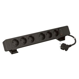 Bureaublok zwart -6 contactdozen+verlichte schakelaar