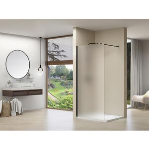 Inloopdouche vaste wand 1170-1190x2000mm 8mm gesatineerd glas zwart muurprofiel stabilisatiestang