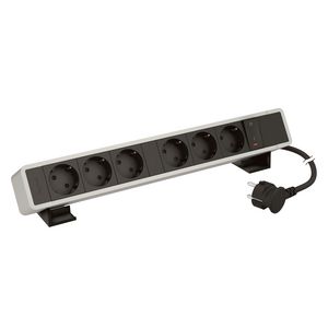 Bureaublok al.zwart -6 contactdozen+verlichte schakelaar