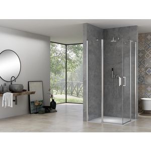 Hoekcabine douchecabine 970-990x2000mm 6mm helder glas chroom muurprofiel stabilisatiestang