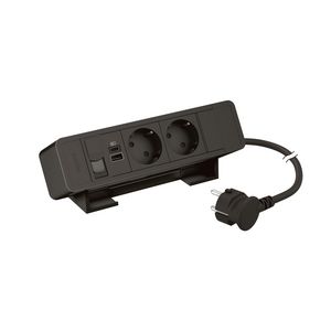 Bureaublok zwart -2contactdoos+USB A+C+RJ45
