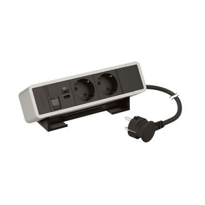 Bureaublok alu -2contactdoos+USB A+C+RJ45