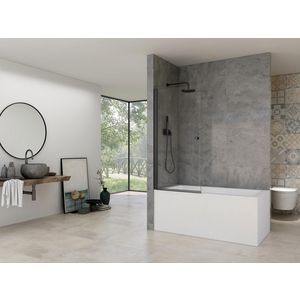 Badwand badklapwand 770-790x1500mm 6mm helder glas zwart muurprofiel