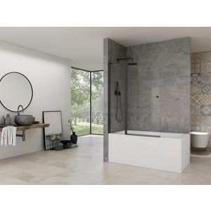 Badwand badklapwand 1170-1190x1500mm 6mm helder glas zwart muurprofiel stabilisatiestang