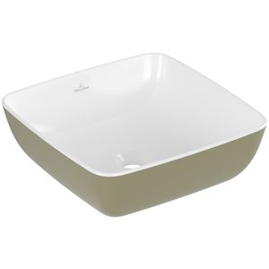 Opzetwaskom vierkant ARTIS 410x410mm  kleur buitenzijde Sage green (groen) binnenzijde wit zonder overloop