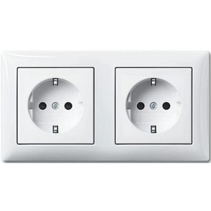 Wandcontactdoos randaarde dubbel hor m raam inbouw SI-B alpin wit (20-2 EUCJ-914-503)