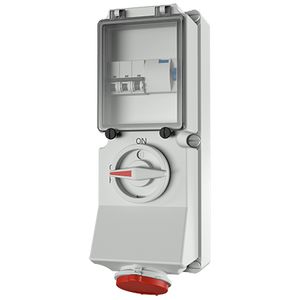 Wandcontactdoos 32A 5-polig  6H 400V IP44 DUO +aardlek+automaat