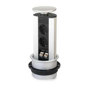 Pop-up 2x 230V RA 2x CAT6 STP 3m RA zilvergrijs deksel