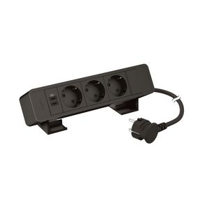 Bureaublok zwart -3 contactdoos + 1 USB C+C