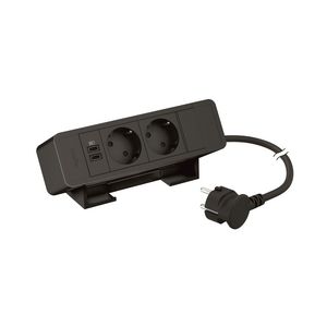 Bureaublok zwart -2 contactdoos + 1 USB C+C