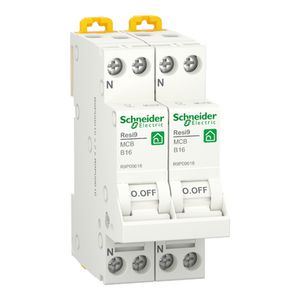 Installatieautomaat / fornuisgroep 2P+2N 16A B-karakteristiek 6000A Resi9