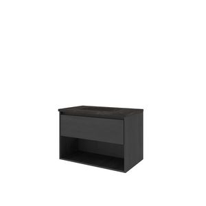 Set Proline hardsteen Elegant wastafel met 1 kraangat onderkast 1x lade+schap black oak 80x46cm