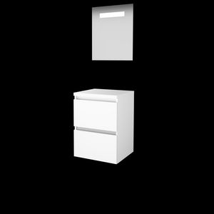 Set ECONOMIC-46 onderkast ice white 50cm greeploos 2x la tbv opbouwkom spiegel geïn. LED-verl. excl. afdekplaat (E46GL50TIW)