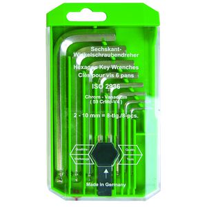 Stiftsleutelset inbus zesknt 2-10mm kogelkop 8del box DIN911