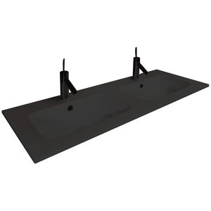 Wastafel 28 mat zwart 120cm 2x kom met kraangat (i.c.m. meubel)