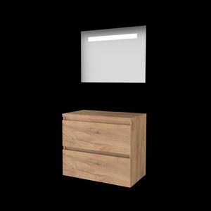 Set ECONOMIC-46 onderkast whisky oak 80cm greeploos 2x la tbv opbouwkom spiegel geïn. LED-verl. excl. afdekplaat (E46GL80TWO)