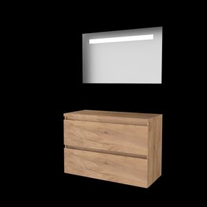 Set ECONOMIC-46 onderkast whisky oak 100cm greeploos 2x la tbv opbouwkom spiegel geïn. LED-verl. excl. afdekplaat (E46GL100TWO)