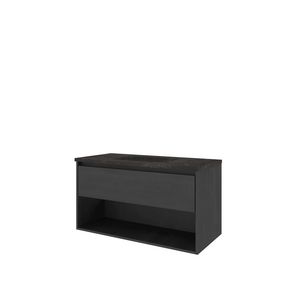Set Proline hardsteen Elegant wastafel met 1 kraangat onderkast 1x lade+schap black oak 100x46cm