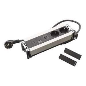 Bureau aansluitunit ALU zwart 8 mod. 2contactdoos+USB+RJ45 Multilink