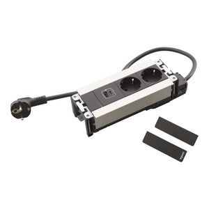 Bureau aansluitunit alu.zwart 6 mod. 2 contactdoos + USB Multilink