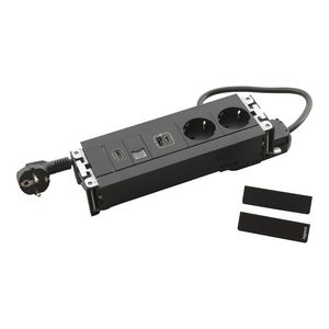 Bureau aansluitunit zwart 8 mod. 2 contactdoos + USB+RJ45 Multilink