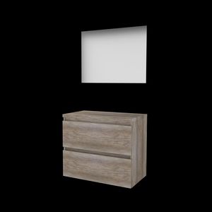 Set ULTIMATE-46 onderkast scotch oak 80cm greeploos 2x la tbv opbouwkom spiegel ind. LED-verl. ↑+↓ excl. afdekplaat (U46GL80TSO)