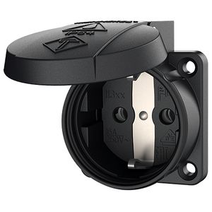 Inbouwwandcontactdoos 16A 2P+A 230V IP54 SCHUKO zwart