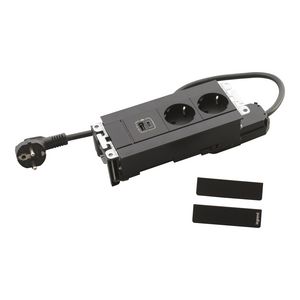 Bureau aansluitunit zwart 6 mod. 2 contactdoos + USB Multilink