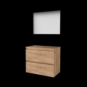 Set FRAMED-46 onderkast whisky oak 80cm greeploos 2x la tbv opbouwkom spiegel frame mat zwart excl. afdekplaat (F46GL80TWO)