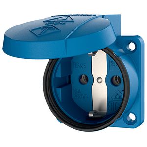 Inbouwwandcontactdoos 16A 2P+A 230V IP54 SCHUKO blauw