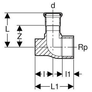Enkele muurplaat MAPRESS KOPER GAS L=65mm 28x1"bn.