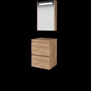 Set PREMIUM-46 onderkast whisky oak 50cm greeploos 2x la tbv opbouwkom spiegelkast geïn. LED-verl. excl. afdekplaat (P46GL50TWO)