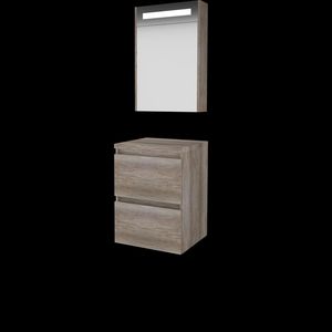 Set PREMIUM-46 onderkast scotch oak 50cm greeploos 2x la tbv opbouwkom spiegelkast geïn. LED-verl. excl. afdekplaat (P46GL50TSO)