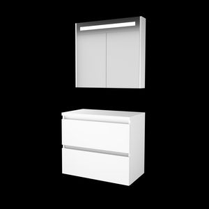 Set PREMIUM-46 onderkast ice white 80cm greeploos 2x la tbv opbouwkom spiegelkast geïn. LED-verl. excl. afdekplaat (P46GL80TIW)