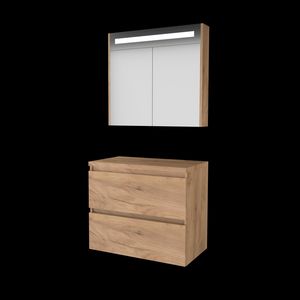 Set PREMIUM-46 onderkast whisky oak 80cm greeploos 2x la tbv opbouwkom spiegelkast geïn. LED-verl. excl. afdekplaat (P46GL80TWO)