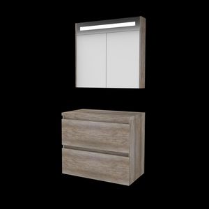 Set PREMIUM-46 onderkast scotch oak 80cm greeploos 2x la tbv opbouwkom spiegelkast geïn. LED-verl. excl. afdekplaat (P46GL80TSO)