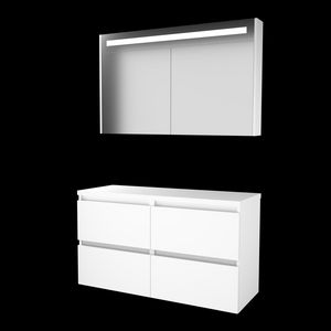 Set PREMIUM-46 onderkast ice white 120cm (2x 60cm) greeploos 4x la tbv opbouwkom spiegelkast geïn. LED-verl. excl. afdekplaat (P46GL120TIW)