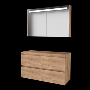 Set PREMIUM-46 onderkast whisky oak 120cm (2x 60cm) greeploos 4x la tbv opbouwkom spiegelkast geïn. LED-verl. excl. afdekplaat (P46GL120TWO)