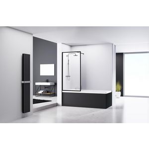 Badwand Badwand 780-800x1600mm 8mm helder glas zwart muurprofiel stabilisatiestang omkaderd 3 vaks