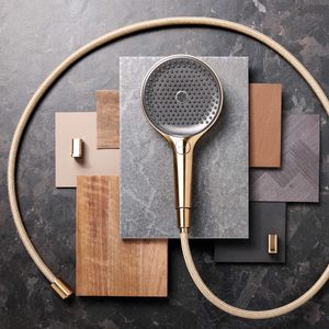 Rainfinity Doucheset 130 3 straalsoorten met glijstang S Puro 90cm push-schuifstuk en Designflex Textiel doucheslang 160cm Polished Gold Optic