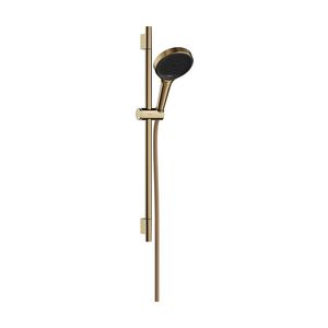 Rainfinity Doucheset 130 3 straalsoorten EcoSmart met glijstang S Puro 65cm push-schuifstuk en Designflex textiel doucheslang Polished Gold Optic