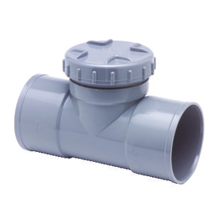 PVC HQ lijm T-stuk 88° 75mm schroefdeksel grijs mof/mof