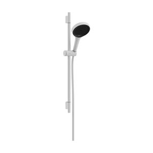 Rainfinity Doucheset 130 3 straalsoorten EcoSmart met glijstang S Puro 65cm push-schuifstuk en Designflex textiel doucheslang mat wit